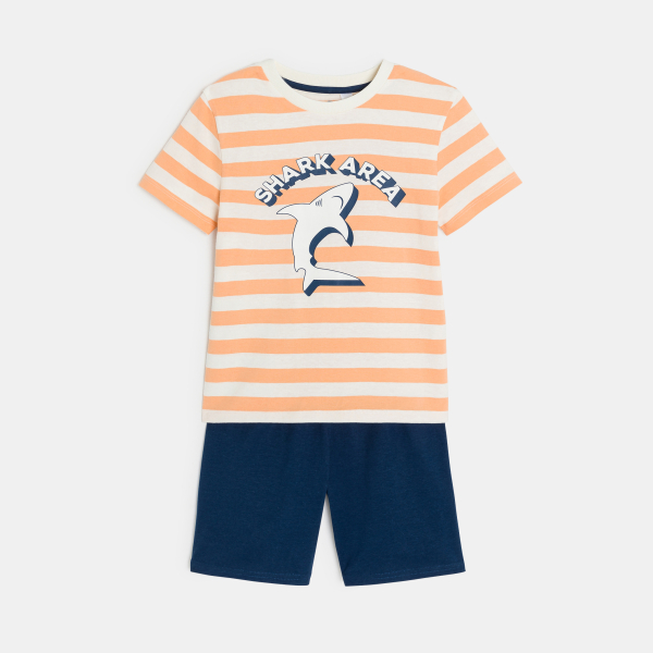 بيجاما صيفية من قطعتين برتقالية اللون من الجيرسيه للأولاد